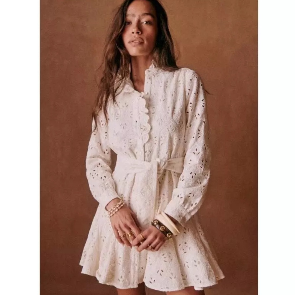 NWT SEZANE Robe Marly in Ecru Mini Dress Long Sleeve Size US 2